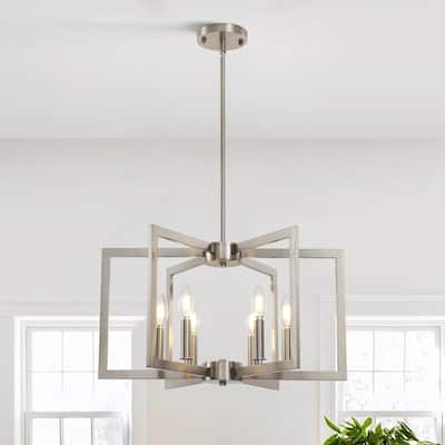 6-light modern hanging light brushed nickel entryway light metal pendant lights