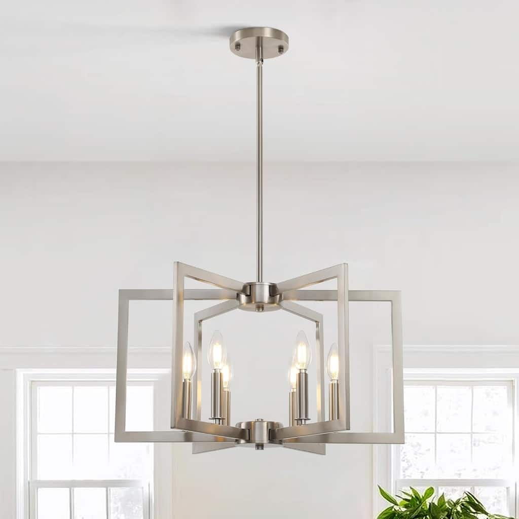 6-light modern hanging light brushed nickel entryway light metal pendant lights