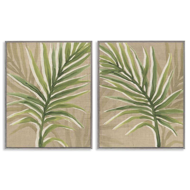 Stupell Natural Palm Leaves Framed Giclee Art Design By June Erica Vess (Set of 2) - 24 x 30 - Grey