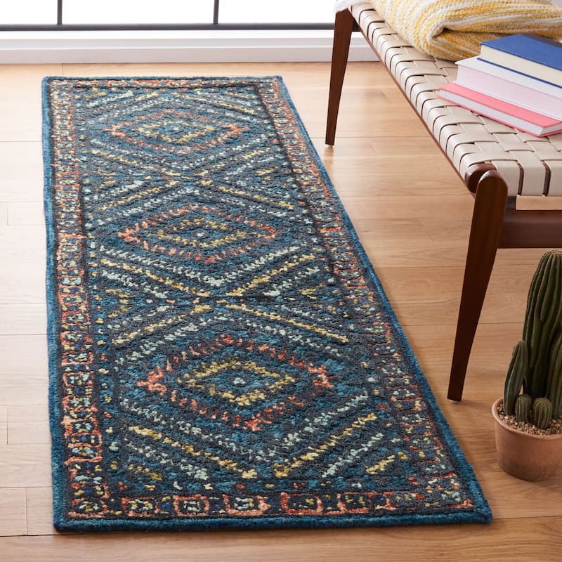 SAFAVIEH Handmade Aspen Wubbine Moroccan Boho Wool Rug - 2'3" x 13' Runner - Rust/Green