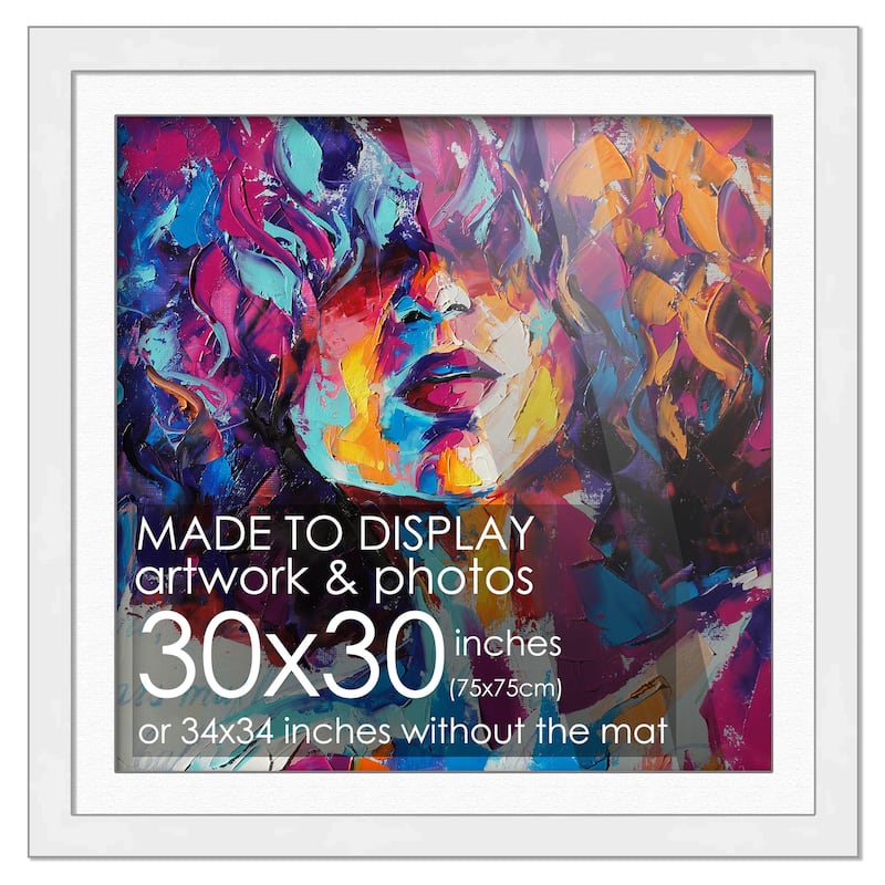 30x30 Frame White With White Picture Mat For 30x30 Print - Or 34x34