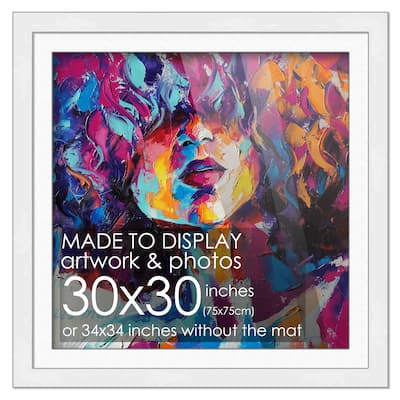 30x30 Frame White With White Picture Mat For 30x30 Print - Or 34x34