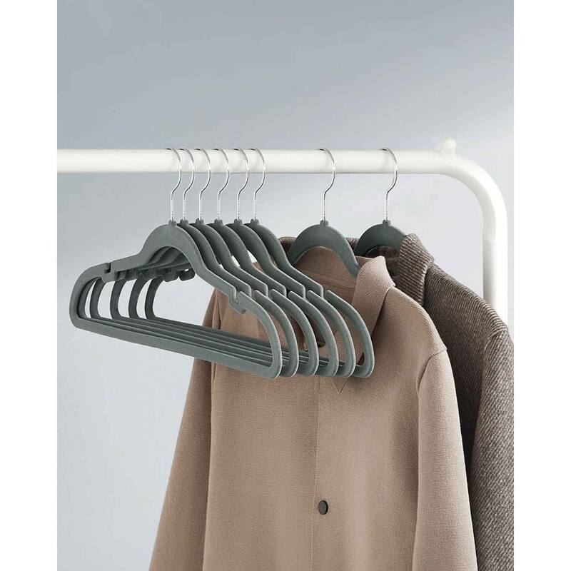 Space-Saving Velvet Anti-Slip Coat Hangers with Shoulder Notches and Swivel Hook