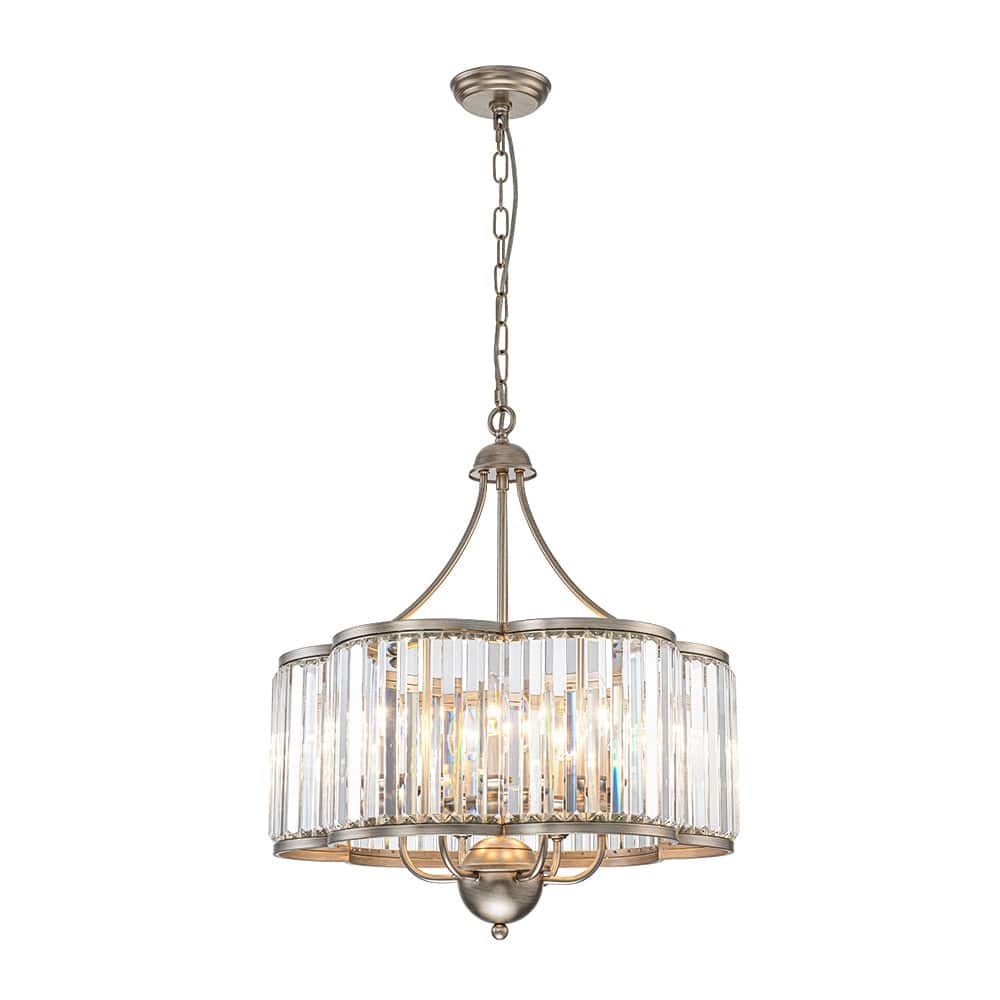 6-Light Glam Distressed Silver Crystal Accented Round Lantern Pendant - 21.7 Inches