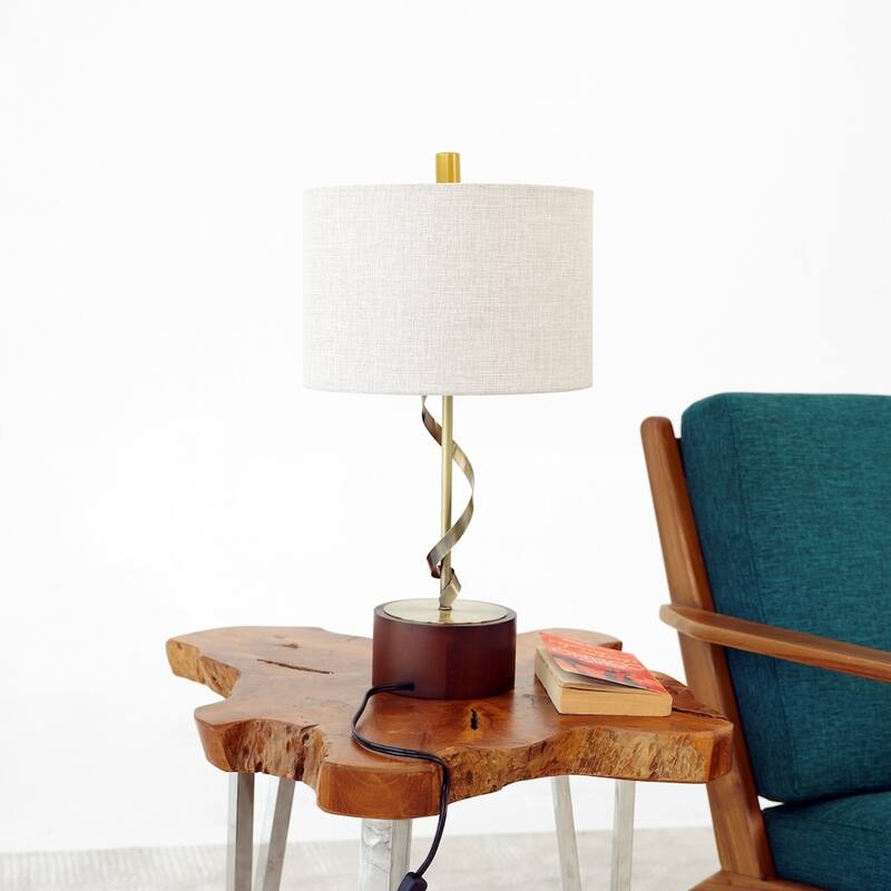 Caserta Twisted Brass Accent Table Lamp with Fabric Shade - Walnut