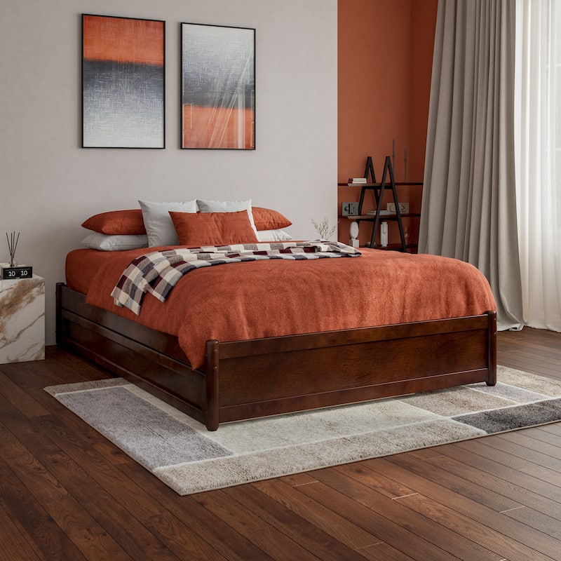 Barcelona Full Panel Platform Bed with Twin Trundle in Walnut