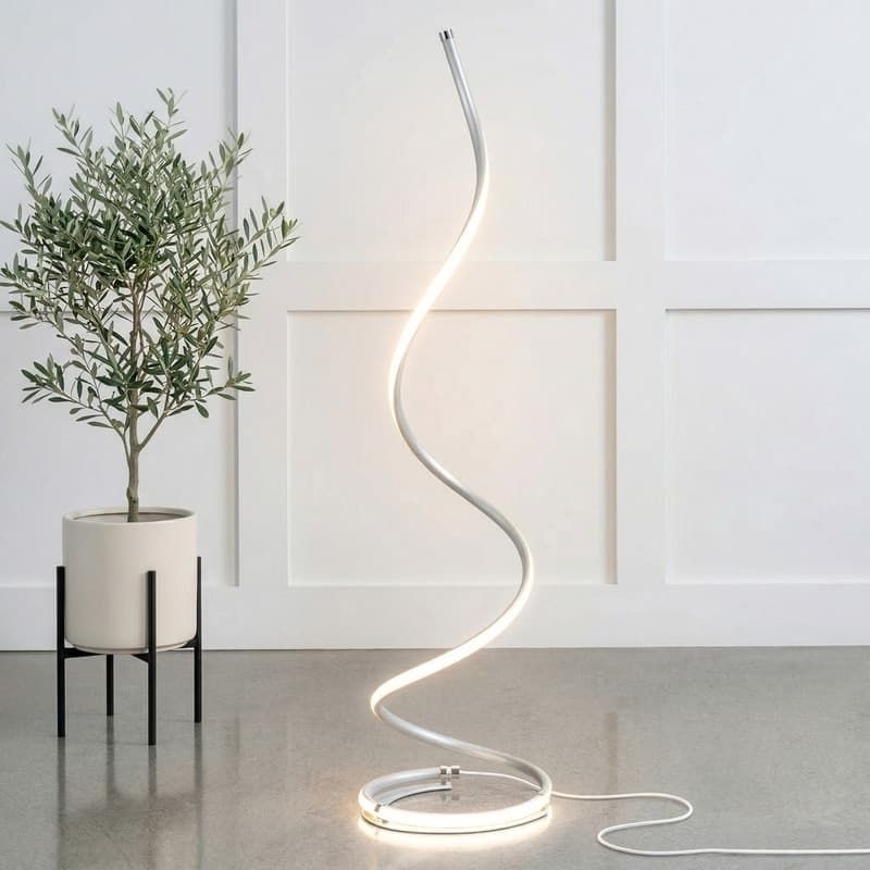 Brightech Allure 38 in. Platinum Silver Industrial LED Super Bright Floor Lamp with Built-In 3-Way Dimmer Function