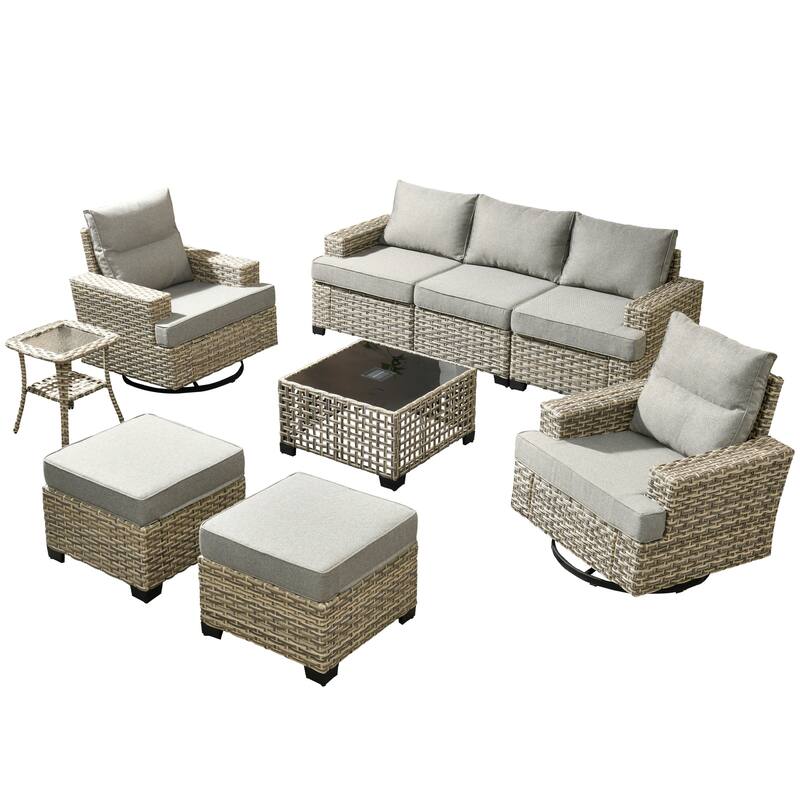 XIZZI 9-piece Outdoor Patio Wicker Furniture Swivel Chair Set