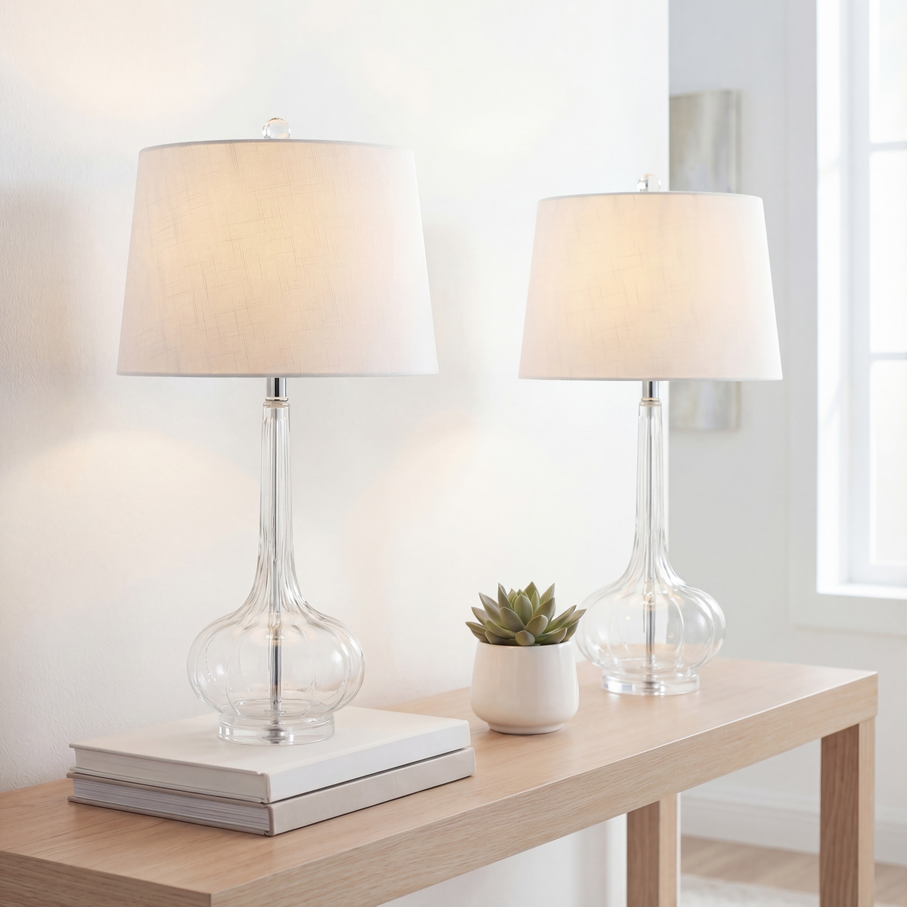 JONATHAN Y Diamante 28.5" Glass Teardrop LED Table Lamp, Pink (Set of 2)