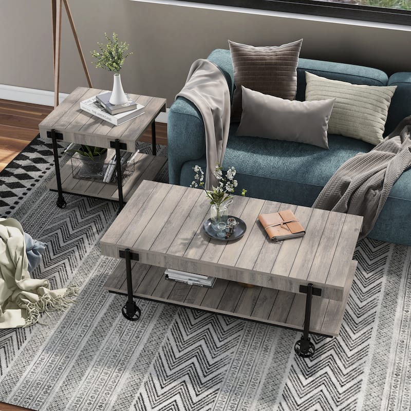 Hyssop Farmhouse Steel 2-Piece Coffee Table Set with Shelf by Furniture of America