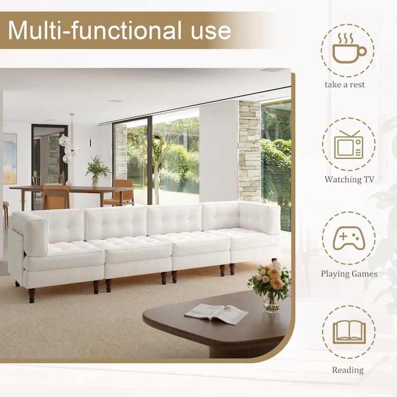 Oversized Modular Sectional Corduroy Fabric Tufted Sofa