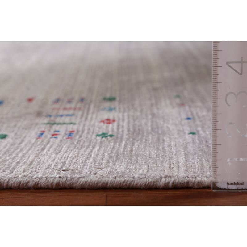 Hand Knotted Oriental Viscose Silk Carpet Tribal Stripe Greys & Charcoal Gabbeh Area Rug - 12' 5'' X 9' 3''