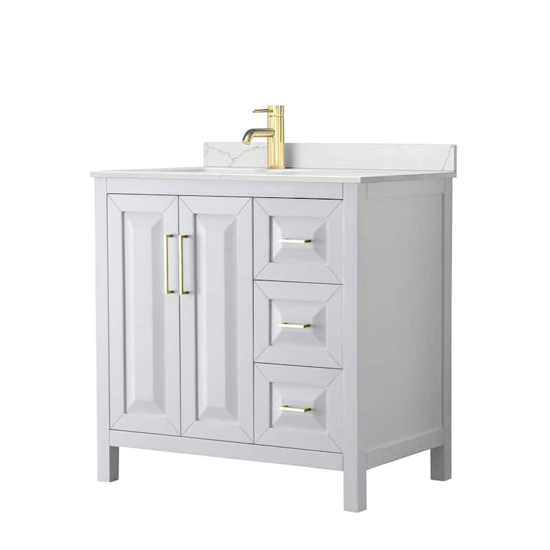Wyndham Collection WCV252536S-QTZ-UNSMXX Daria 36" Free Standing - White / Giotto Quartz Top / Brushed Gold Hardware
