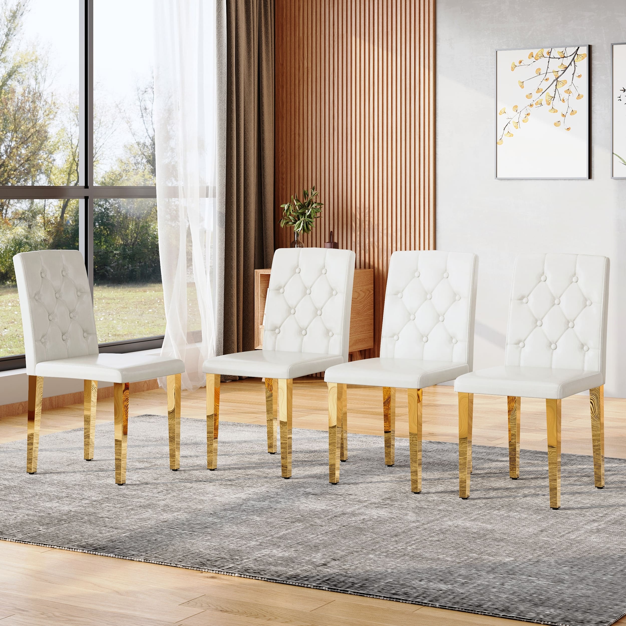 4-pack PU Dining Chairs with Ergonomic Buckle Backrest,Metal Legs,and Comfortable Seat Cushion for Modern Dining