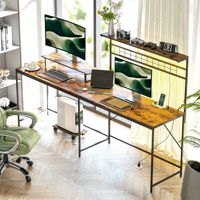 Modern L-Shaped Gaming Desk with Adjustable RGB Lighting and Rolling Keyboard Shelf USB Port