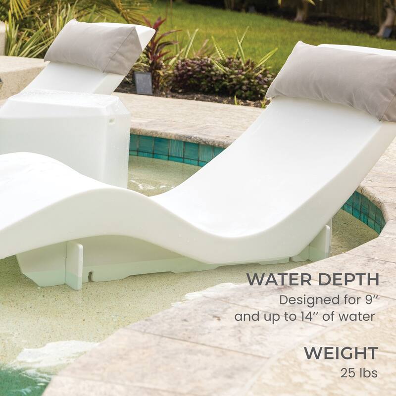 Aqua Outdoors inPool Chaise Set-Two Chaises-Two Pillows-Two Chaise Risers-One Large in Pool Side Table - ledges 9"-14"in Deep