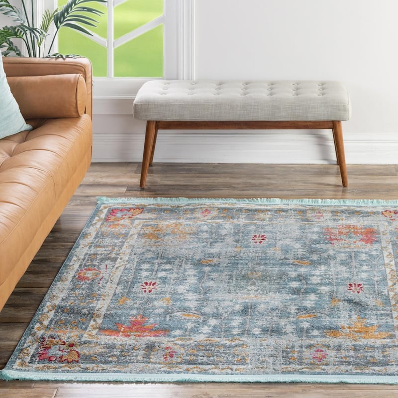 Transitional Laka Collection Area Rug - Blue - 5'5" Square