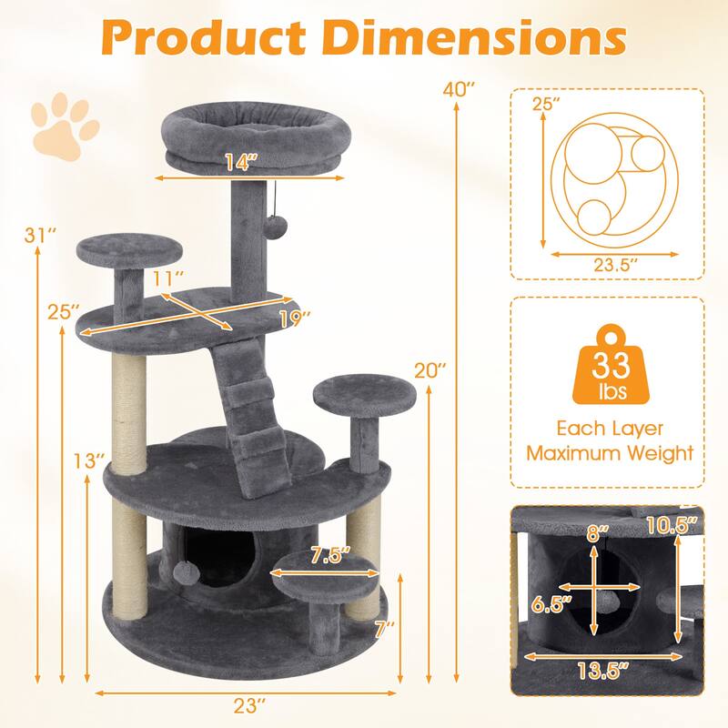Gymax Cat Tree for Adult Cats Multi-level Kitty Tower w/ Condo Padded