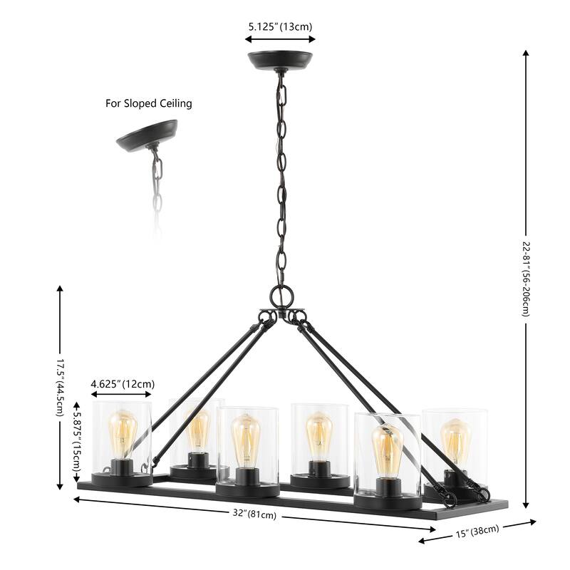 SAFAVIEH Lighting Katharyn 32" Modern & Contemporary Chandelier (6-Bulb) - 15" W x 32" D x 81" H - Black