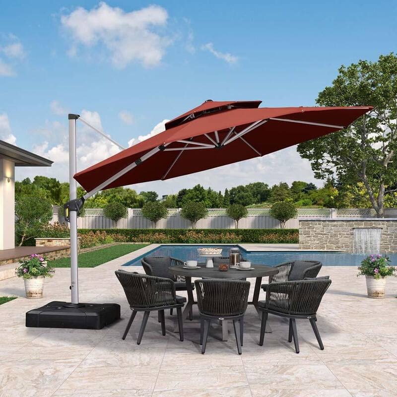 PURPLE LEAF 12ft Round Large Cantilever Offset Umbrella - Brick Red