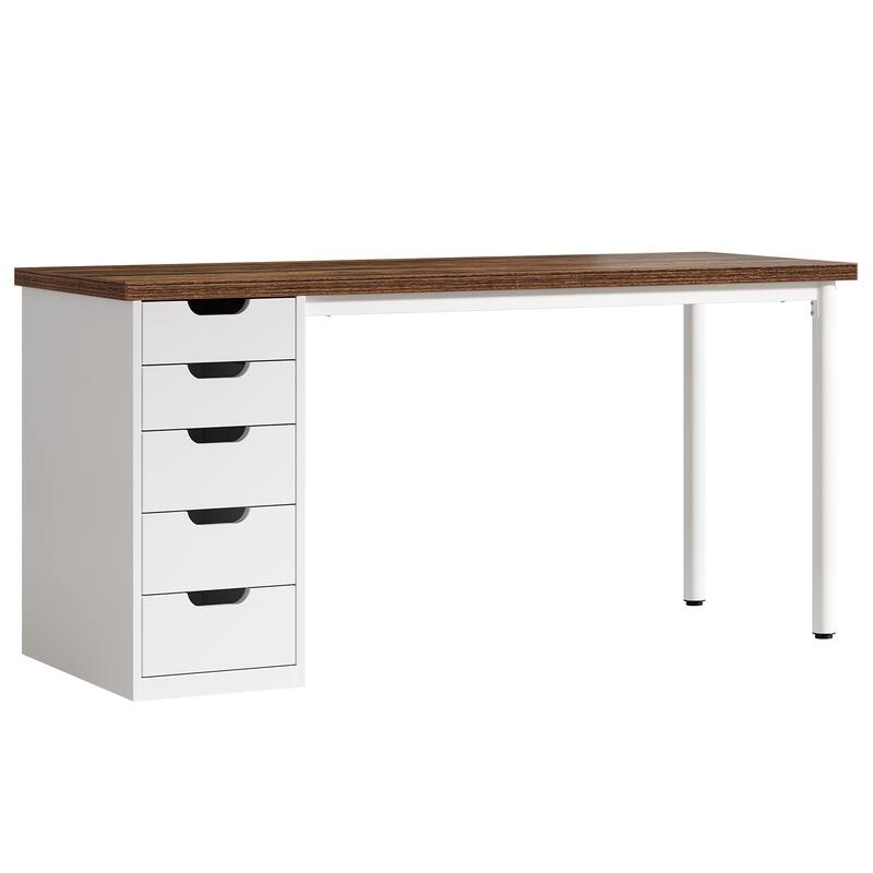 Computer Desk with 5 Drawers, 47 inches Rustic Home Office Desk with Storage, Modern Simple Laptop Desk Study Writing Table