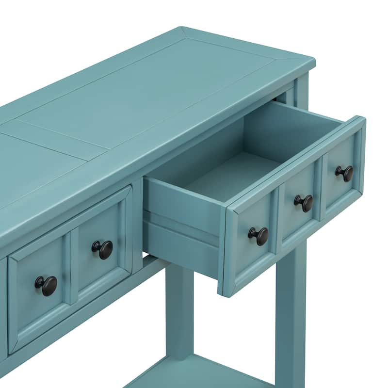 60" Long Sofa Table Entryway Console Table with 4 Drawers & Storage Shelf for Living Room Hallway Side Table, Turquoise Green