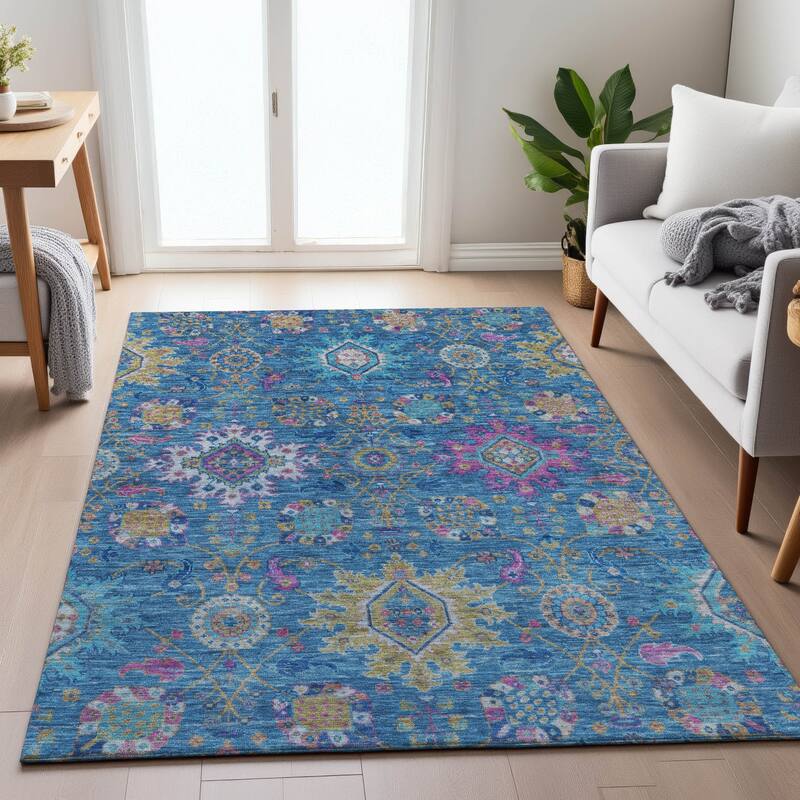 Machine Washable Indoor/Outdoor Boho Traditional Chantille Rug
