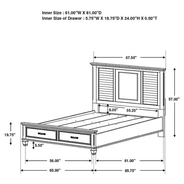 dimension image slide 3 of 37, Franco 4-Piece Storage Platform Bedroom Set