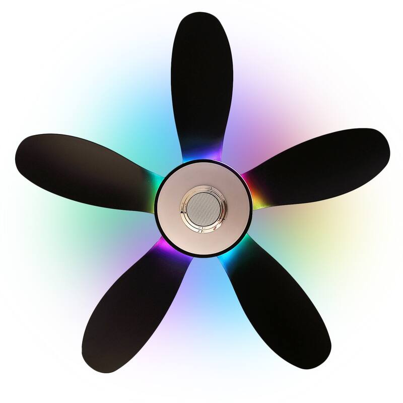 Kviflon 36/46 inches RGB Flush Mount Ceiling Fan with Light and Remote and Speaker