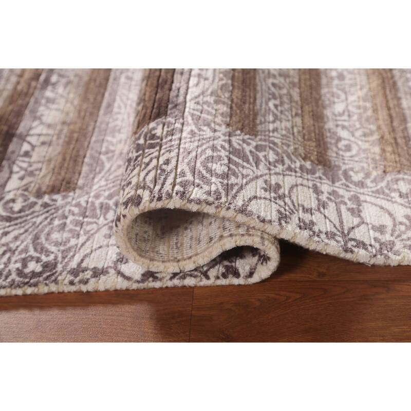 Striped Abstract Accent Rug Handmade Oriental Grey Wool Carpet - 2'10"x 4'6"