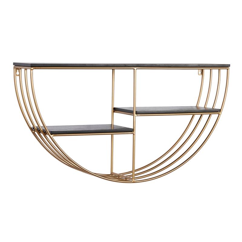 Gold Wooden 3 Shelves Wall Shelf with Half Moon Shape