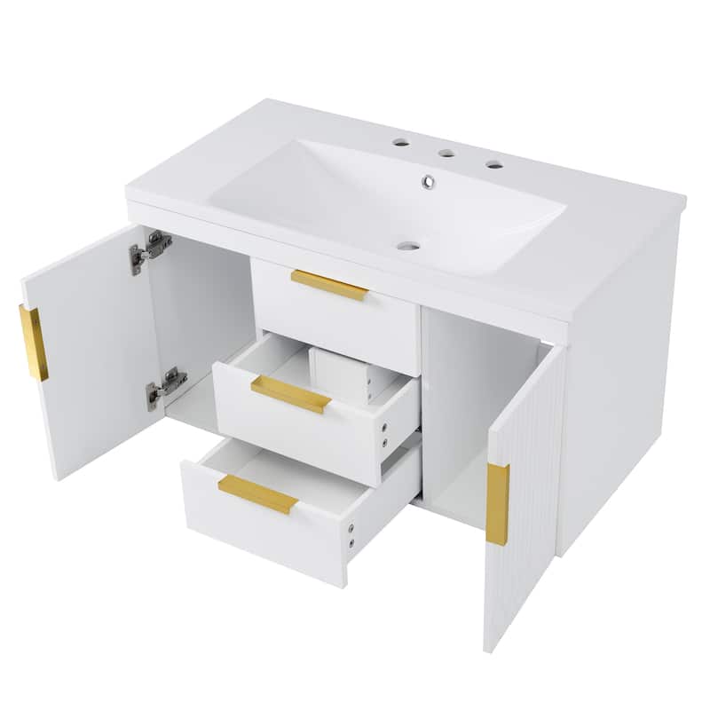 36'' MDF Wall Mounted Bathroom Vanity with Resin Sink and Drawers - 36" x 18"