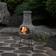 preview thumbnail 9 of 12, Outdoor Clay Chiminea Fireplace Sun Design Wood Burning Fire Pit with Sturdy Metal Stand, Barbecue, Cocktail Party