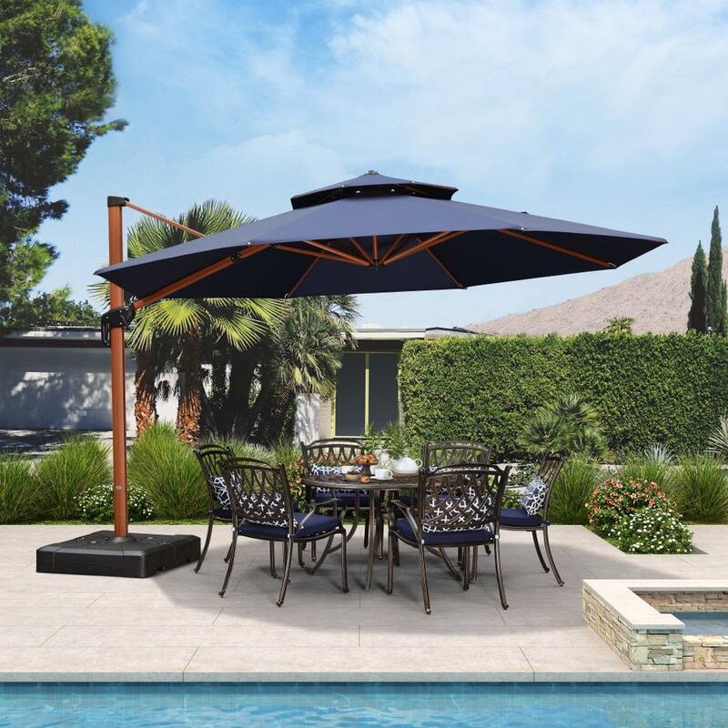 PURPLE LEAF 13 ft Wood Pattern Patio Umbrella - Navy Blue