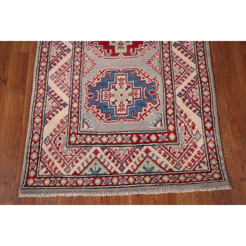 Traditional / Geometric Kazak Oriental Runner Rug Handmade Wool Carpet - 2'7" x 20'1"