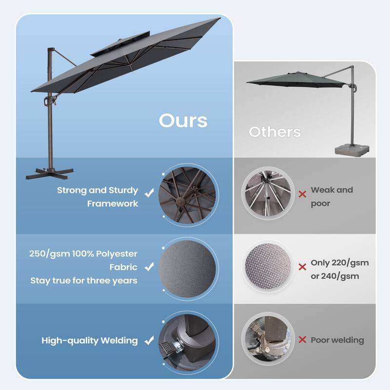 Outdoor 10FT Square Adjustable Offset Cantilever Patio Umbrella