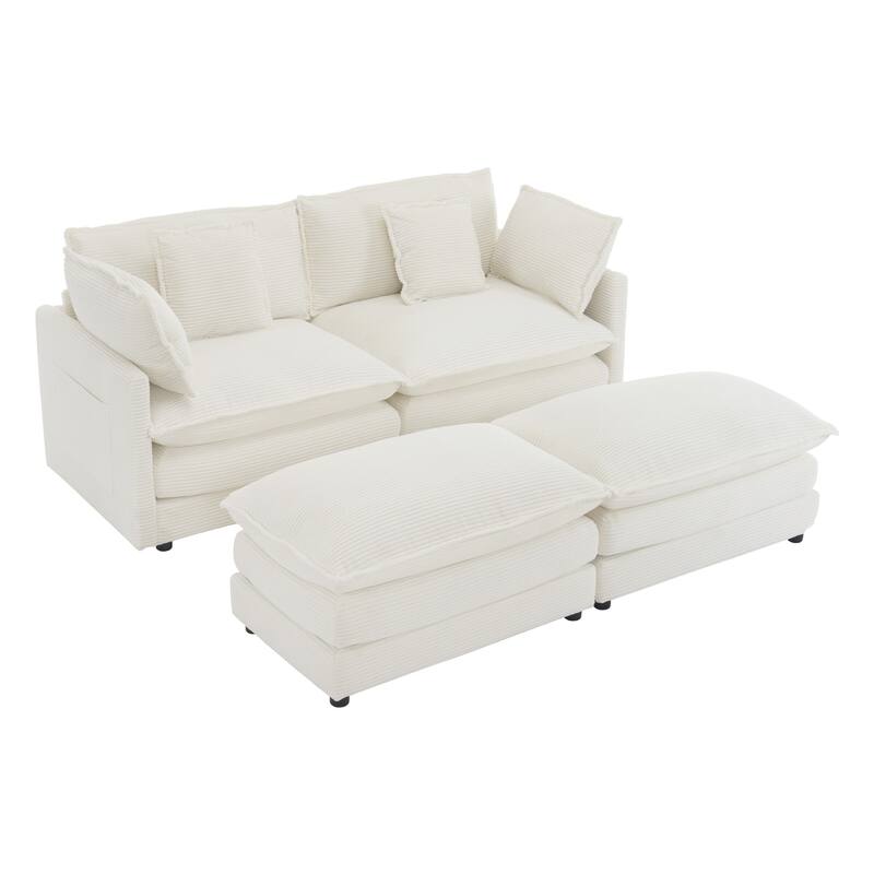 3-Piece Chenille Modular 5-Seat Sectional Set with Ottoman & Spring Cushions