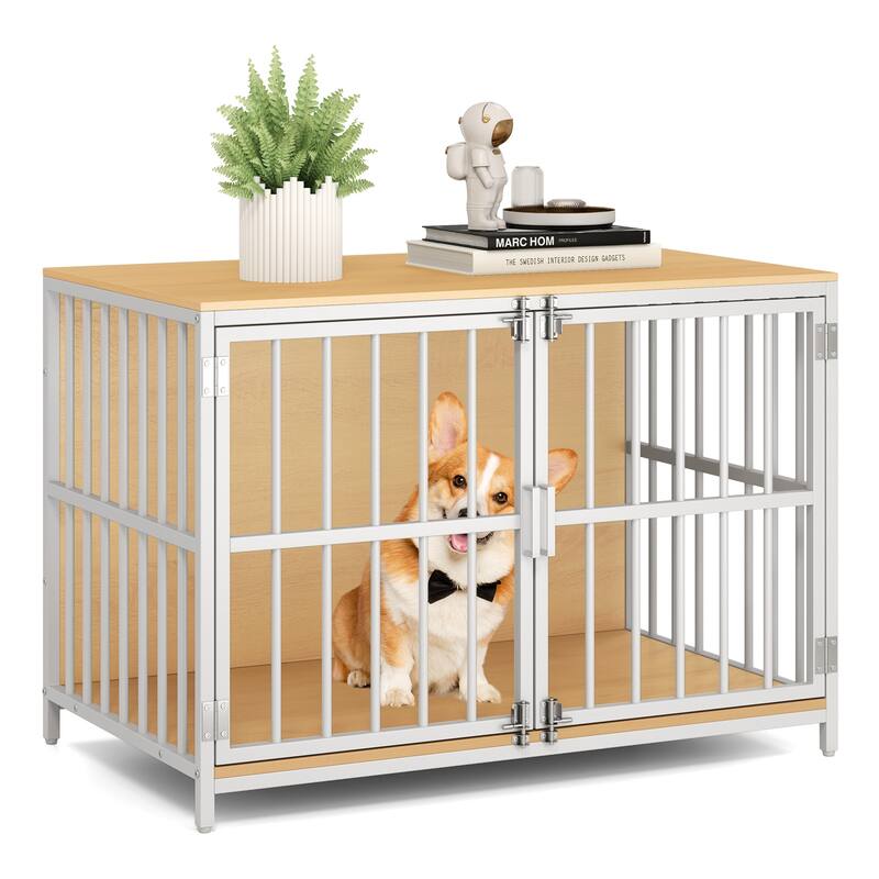 Dog Cage with Lockable Doors and Side Table Indoor Kennel Crate for Small and Medium Dogs
