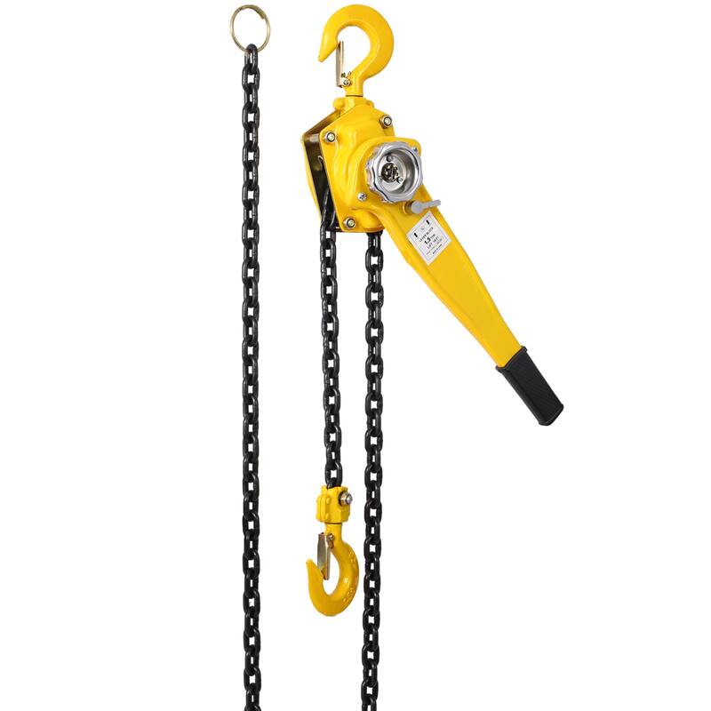 Chain hoist 3300 lbs. Yellow 20 ft. Steel Lever Chain Hoist Log Hook with Heavy Duty Hooks Lift Puller - Yellow