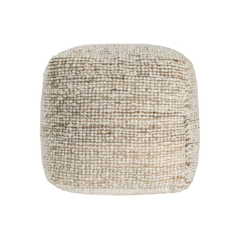 HomeRoots 18" Ivory Cotton Wool And Jute Striped Pouf Ottoman
