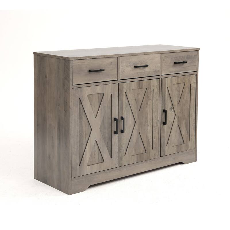 Barn Door Buffets Storage Cabinet Sideboards with 3 Drawers