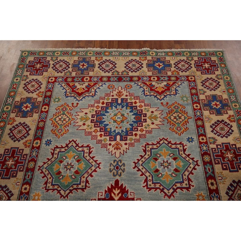 Geometric Kazak Rug Hand-Knotted Wool Carpet - 5'8" x 9'5"