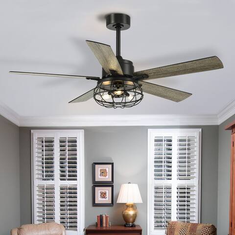 52 In Black Farmhouse Ceiling Fan with Light and Remote Control(5-Blade)