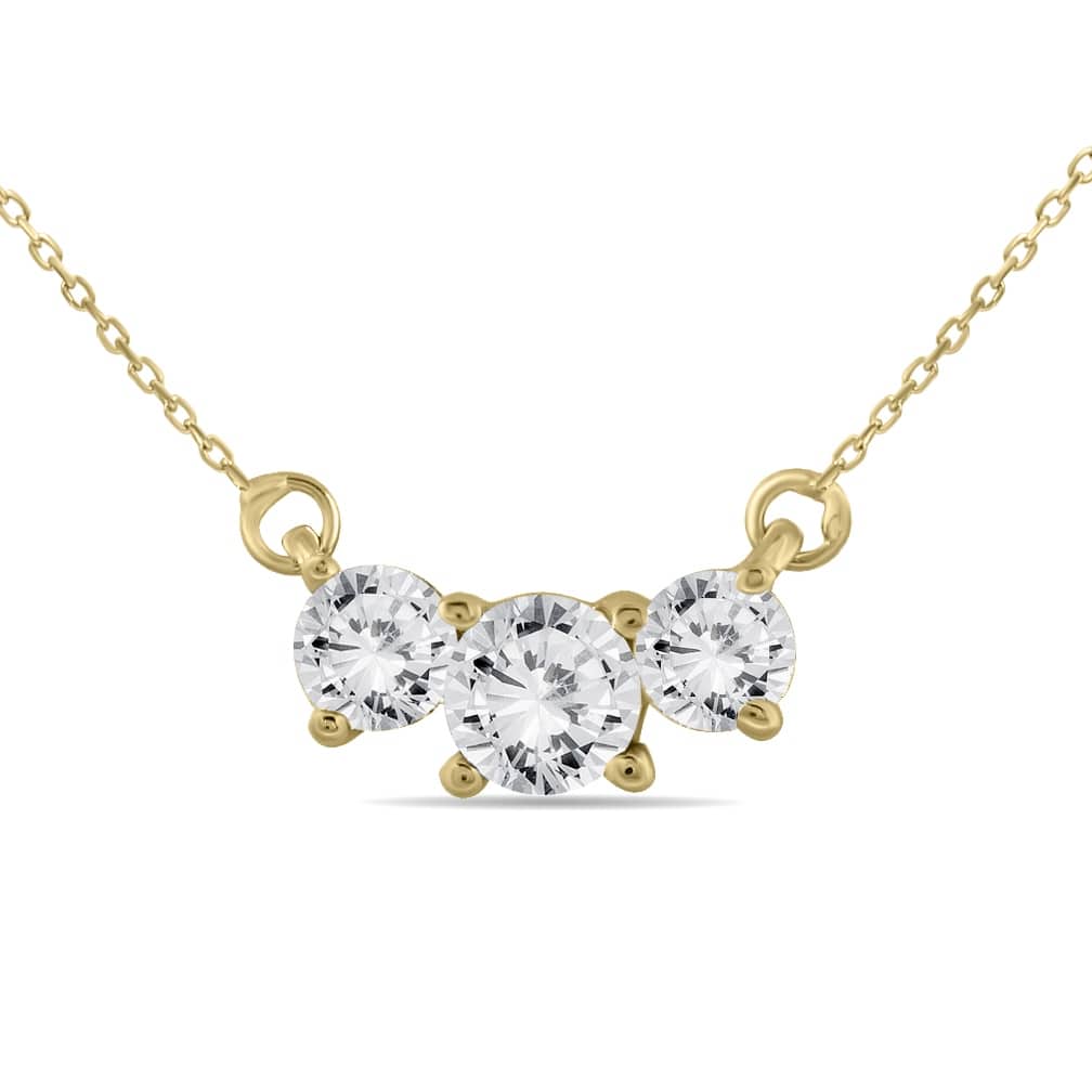 Marquee 1 Carat TW Three Stone Diamond Pendant Necklace in 14K Yellow Gold