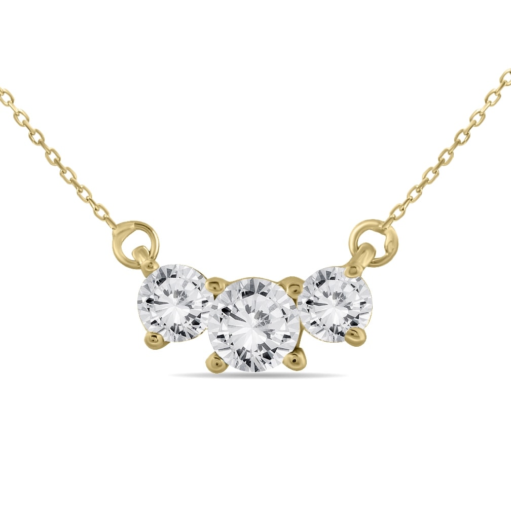 Marquee 1 Carat TW Three Stone Diamond Pendant Necklace in 14K Yellow Gold