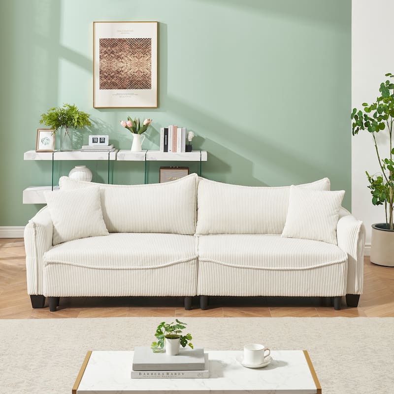 3-Seat Corduroy Sofa, Convertible to Sofa Bed for Living Rooms or Guest Rooms - Beige