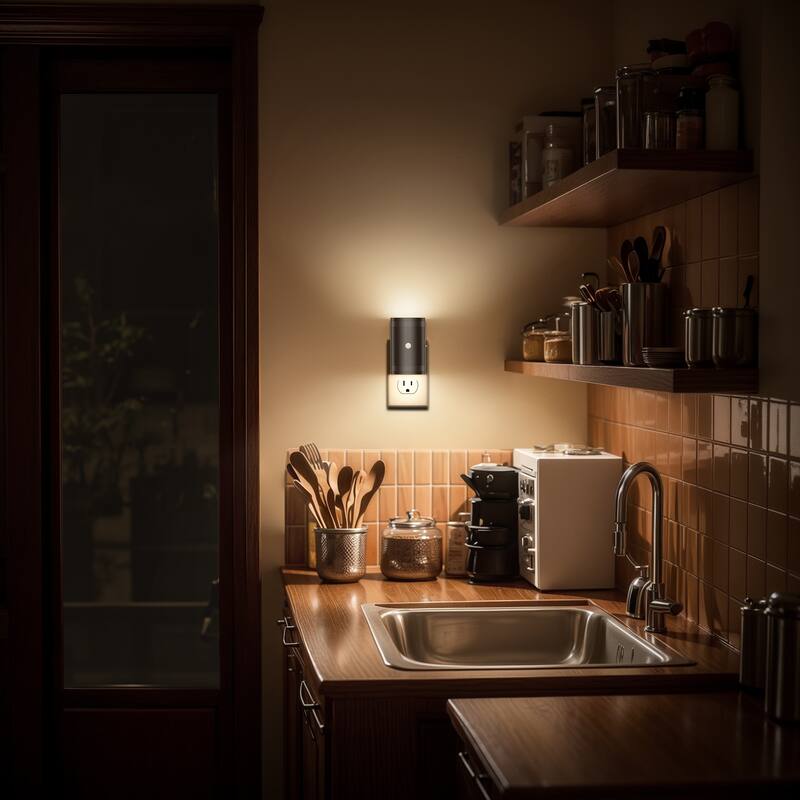 YANSUN Set of 2 Plug-in Motion Sensor Night Lights, Black Half-Moon Wall Lamps, 3000K Warm Light, Sliding Dimmer, ON-OFF-AUTO