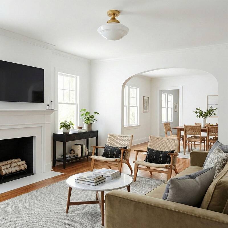 Modern Gold Flush Mount Ceiling Light with White Glass Shade Iron Fixture for Bathroom Bedroom Hallway