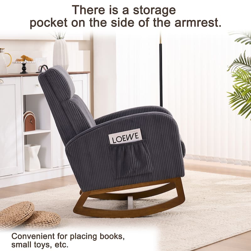 Comfortable fabric lounge rocker, corner reading rocker for living room