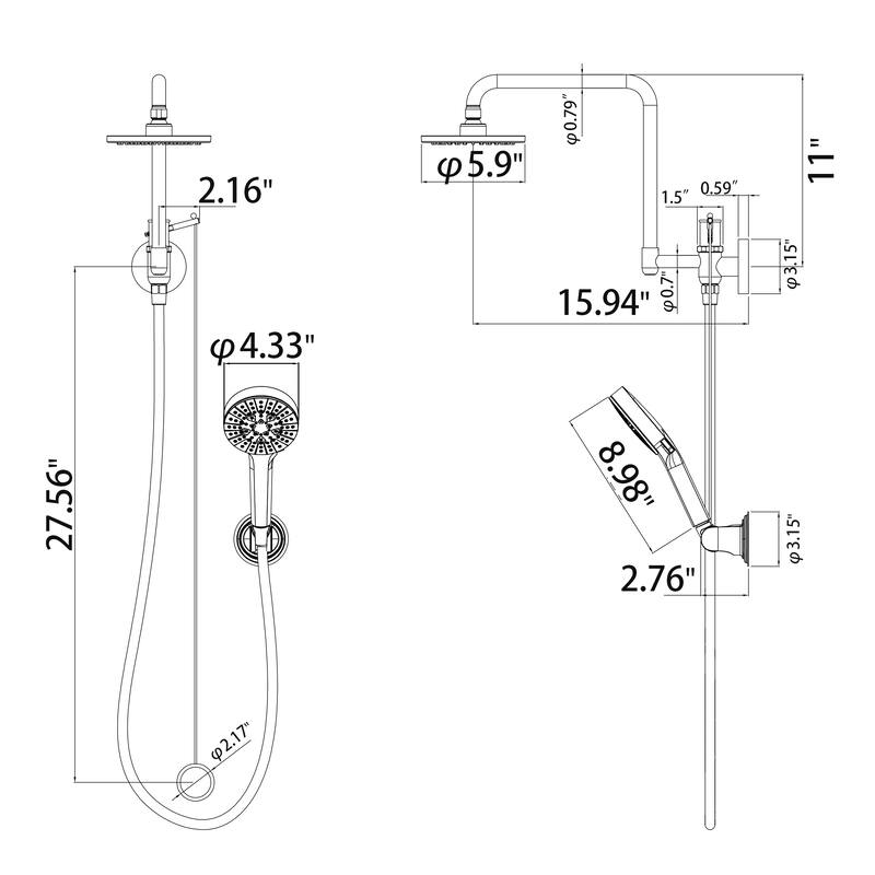 6 Inch Wall Mounted Shower Set With Handheld Shower (Valve Not Included)